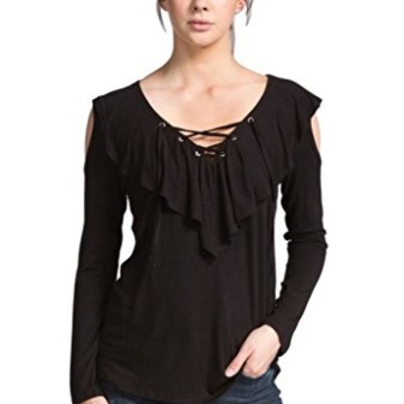 Cherish Tops - Cherish Long Sleeve Knit Top, Cold Shoulder